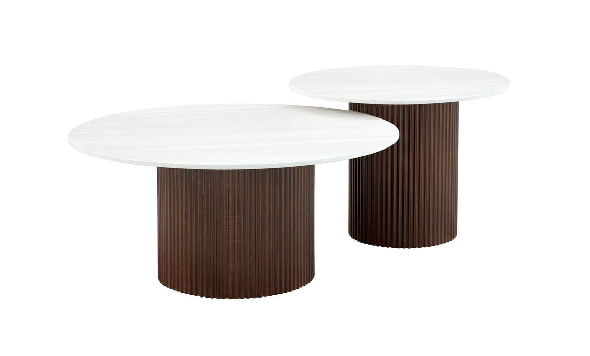 TABLE BASSE GIGOGNE MINA PIED BOIS NOYER PLATEAU CERAMIQUE BOIS BLANC 60x45cm + 80x38cm - image 2