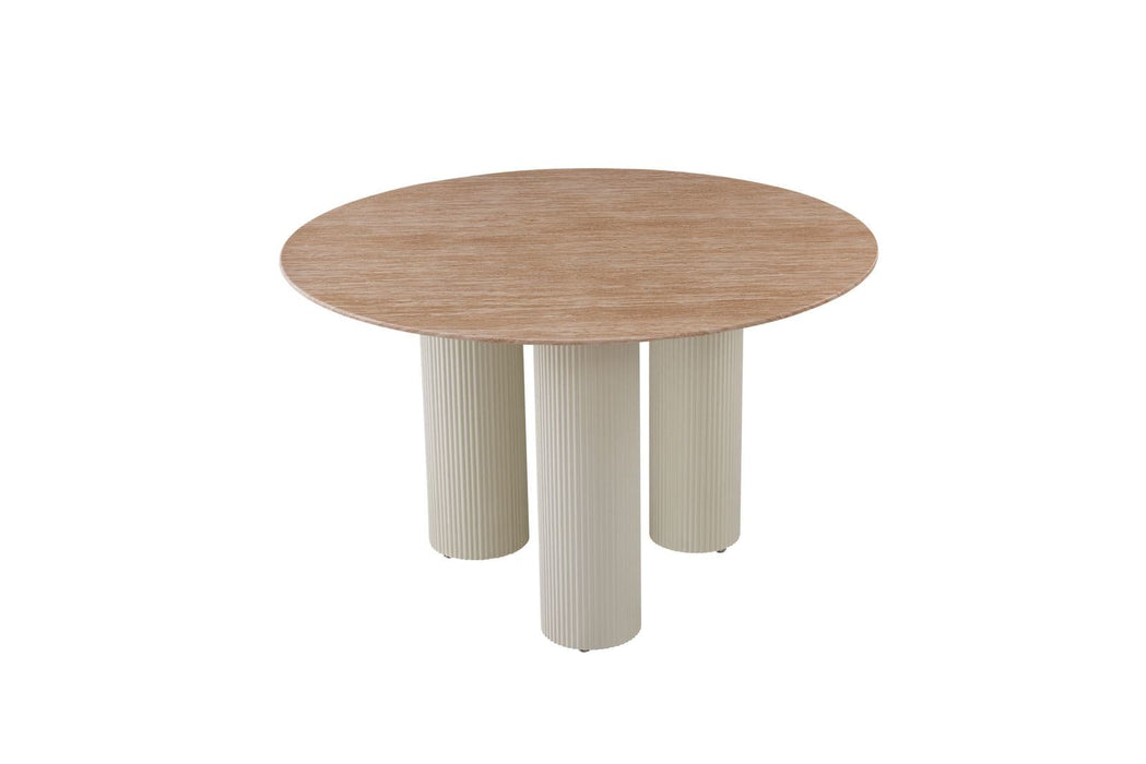 TABLE REPAS ANAÏS PIEDS BEIGE PLATEAU CERAM TRAVERTIN 120CM - image 1