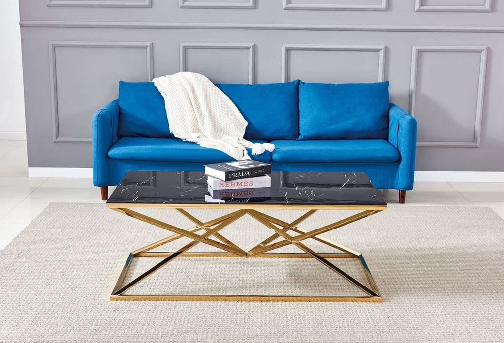 TABLE BASSE PYRAMIDE RECTANGLE GOLD MARBRE NOIR 120x60cm - image 1