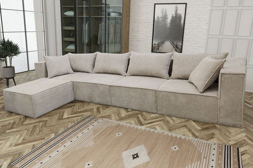 CANAPE MODULO 4+1 ANGLE GAUCHE COTELE ECRU