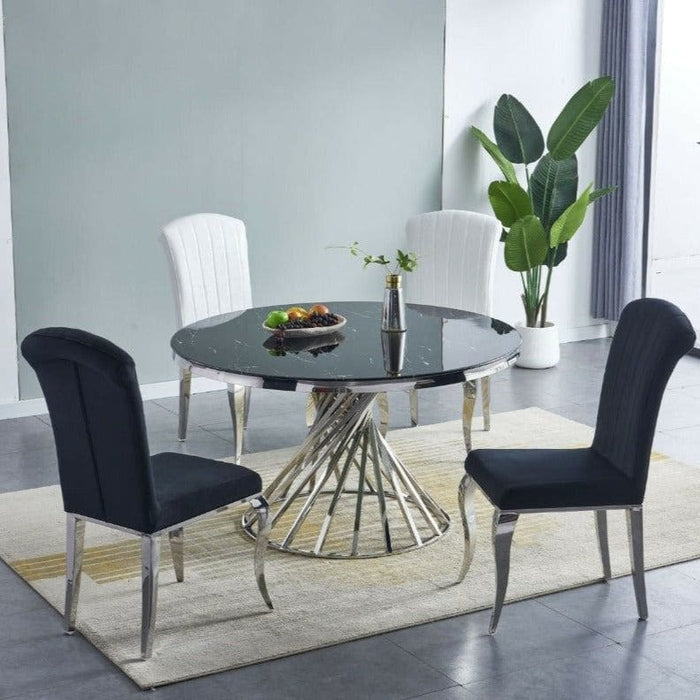TABLE A MANGER NAUTILUS CHROME MARBRE NOIR 130 CM - image 1