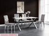 Table à manger IXE chrome plateau en verre trempé 150 cm