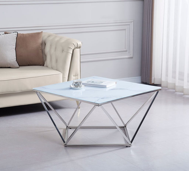 Table Basse ALINA Chrome plateau en verre trempé 80x80x45 cm - image 1