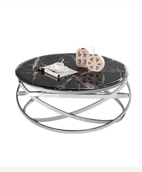 Table Basse EVOL structure chrome et plateau en verre D 90cm - image 1